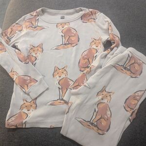 Tea Collection Fox Print Pajama Set - Cream and Orange